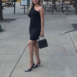 Black Asymmetrical Ruffle Mini Dress Size 0